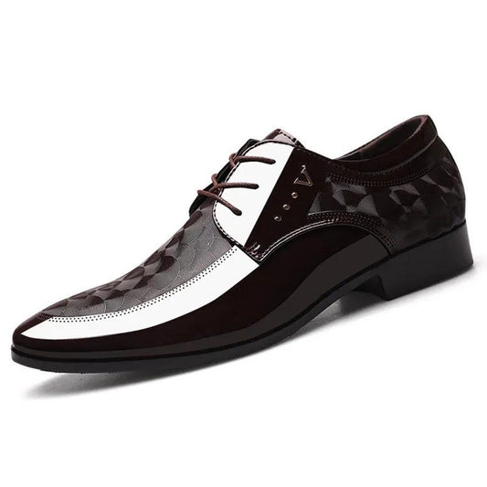 Men's Leather Shoes Business Casual Glossy Lacing Dress Leather Shoes Men's Moccasin Shoes Youth Formal Footwear Black Pointed Toe Wedding Shoes