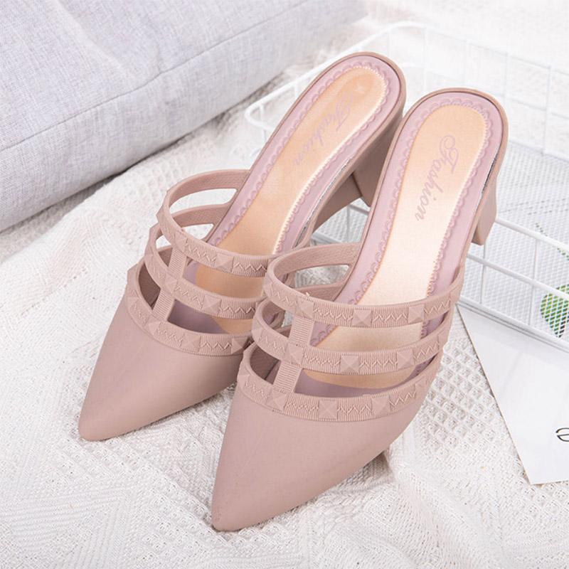 Fish Mouth Lazy Casual Fashion Thick Heel Sandals and Slippers Female Pointed Wedge Shoes for Outer Wear