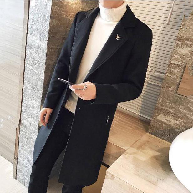 Men Woolen Coat Autumn Trench Coat  Slim Fit Wool Jacket Coat Men Long Coats Fashion Overcoats