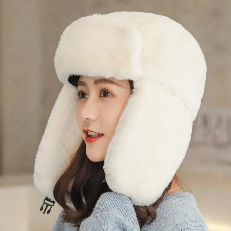 Women's Hat Winter Korean Version Plus Velvet Cold Proof Hat Winter Cycling Ear Protection Thick Windproof Warm Cute Hat Solid Long Ear Cap Fedoras