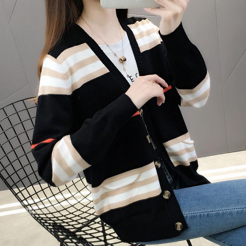 Autumn and Winter Loose Cardigan Sweater Long-sleeved Cardigan V-neck Top Fashion Casual Women's Jacket