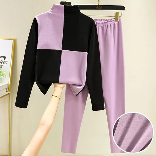 Women's Autumn and Winter High-neck Thermal Underwear Set Long-sleeved Plus Velvet Padded Inner Wear Autumn Clothes Long Trousers