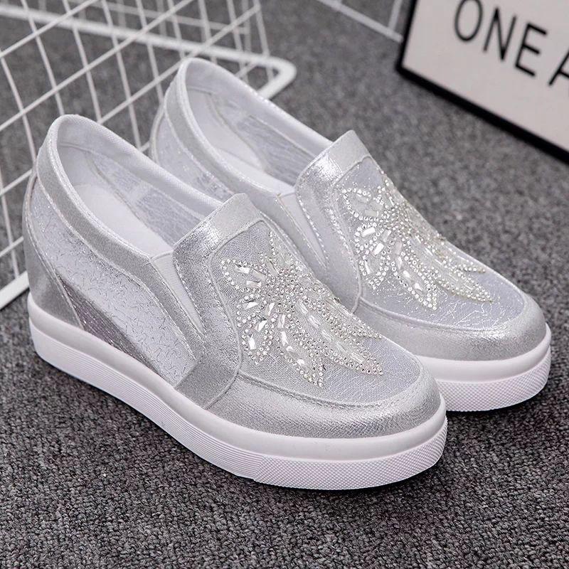 Women's Wedge Sneakers Casual Increased Hollow Breathable Mesh  Sequins Sneakers Women's Platform  Shoes