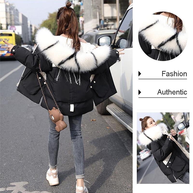 Winter Trend Fur Collar Down Female Mid-length Korean Thickened Student Embroidered Cotton Jacket