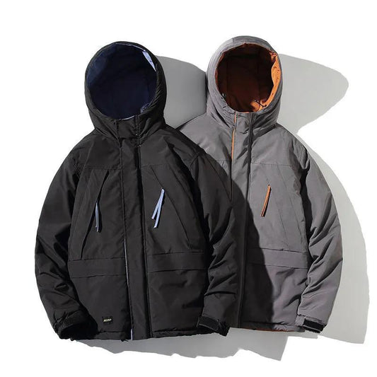 Men's Winter Cotton Clothing Loose Tooling Hooded Down Jacket Casual Short Thick Warm Jacket