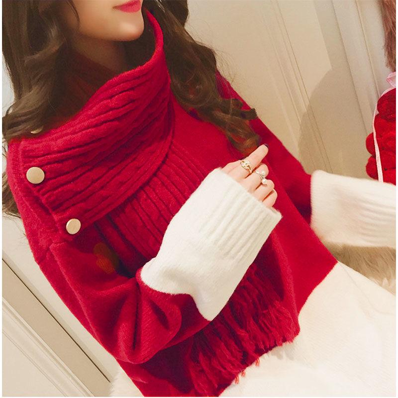 Large Size Cover Belly Women's Autumn and Winter Thickened Dress Age Reduction Color Matching Sweater