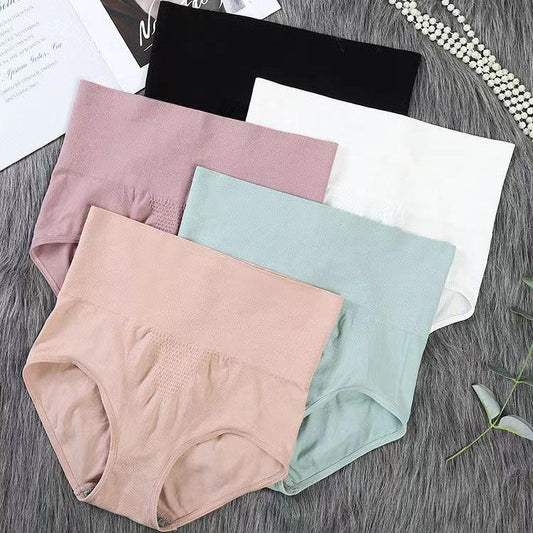 5Pcs/Set Women's High Waist Seamless Cotton Underpants Female All-match Solid Color Large Size Causal Soft Briefs