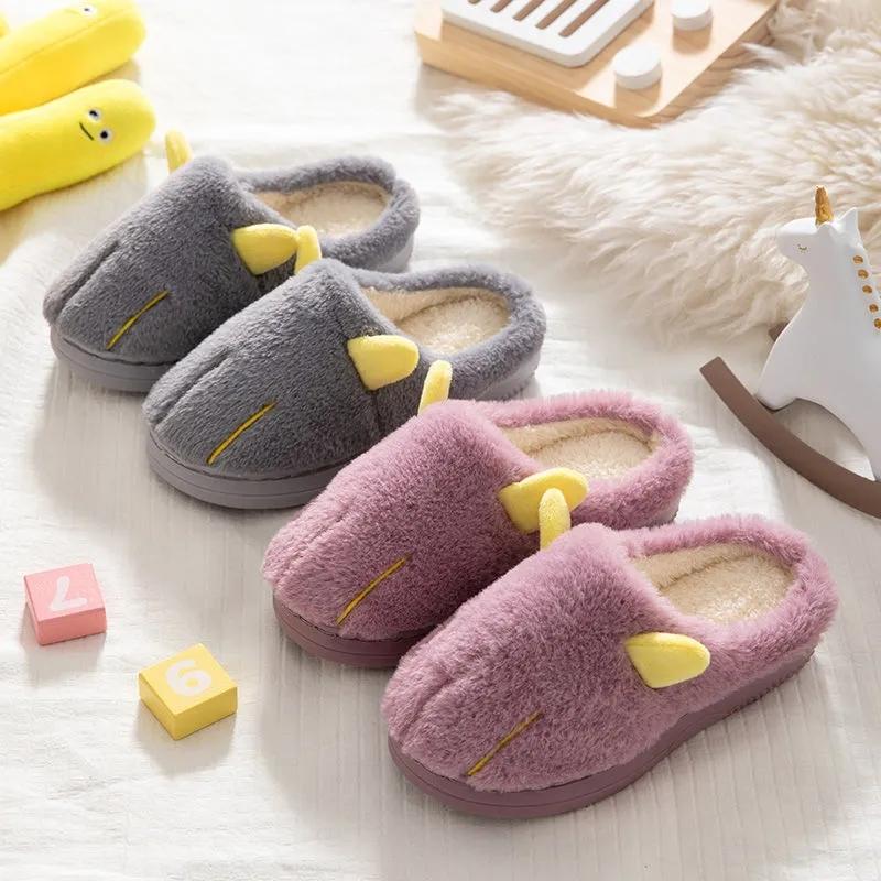 Cotton Slippers Boys and Girls Kids Cotton Slippers Non-slip Flat Shoes Big Children's Slippers Winter