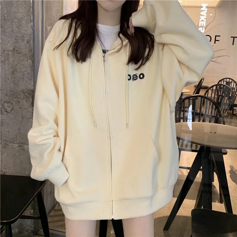 Autumn Sweater Student Cute Hooded Cardigan Sweater Female Ins Plus Velvet Thick Zipper Jacket Long Sleeve Cardigans for Women