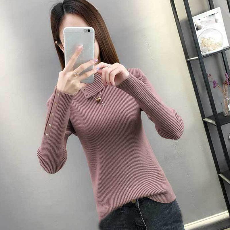 Autumn and Winter Knitted Long-sleeved Sweater Women's High-necked Wild Thickening Bottoming Shirt Pure Color Simple Female Top