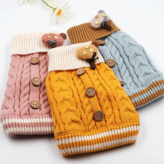 Cat Button Sweater Dog Autumn Winter Clothes Pet Apparel Puppies Small Dog Cat Clothing Cute Flower Knitwear Dogs Cats Warm Clothes Pet Supplies