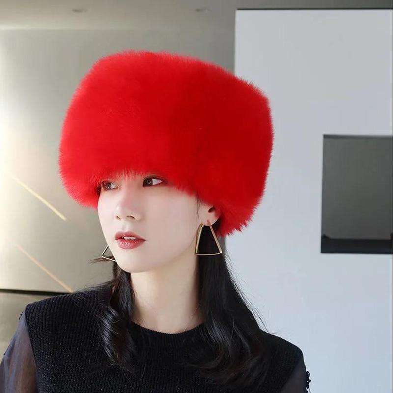 Women's Autumn and Winter Imitation Fox Fur Beanie Hat Thick Fur Hollow Top Hat Warm Hat Fur Hat Ring No Top Solid Fluffy Fur Ponytail Hat