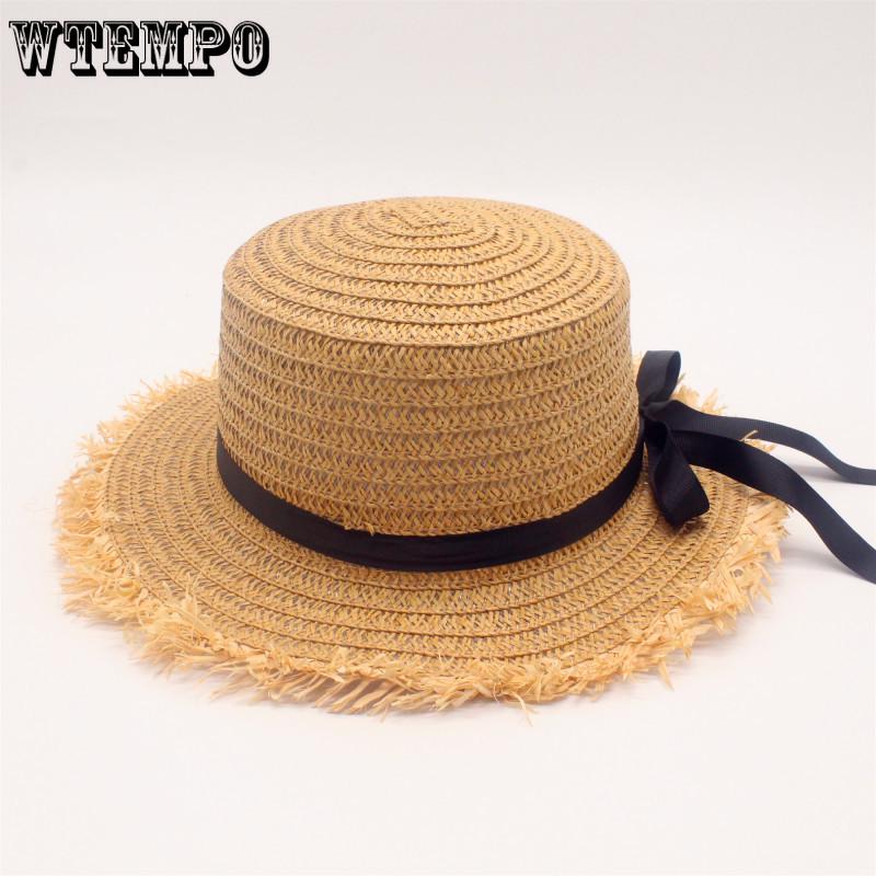 Flat Top Raffia Wide Brim Straw Hats Summer Sun Hats for Women with Leisure Beach Hats Lady