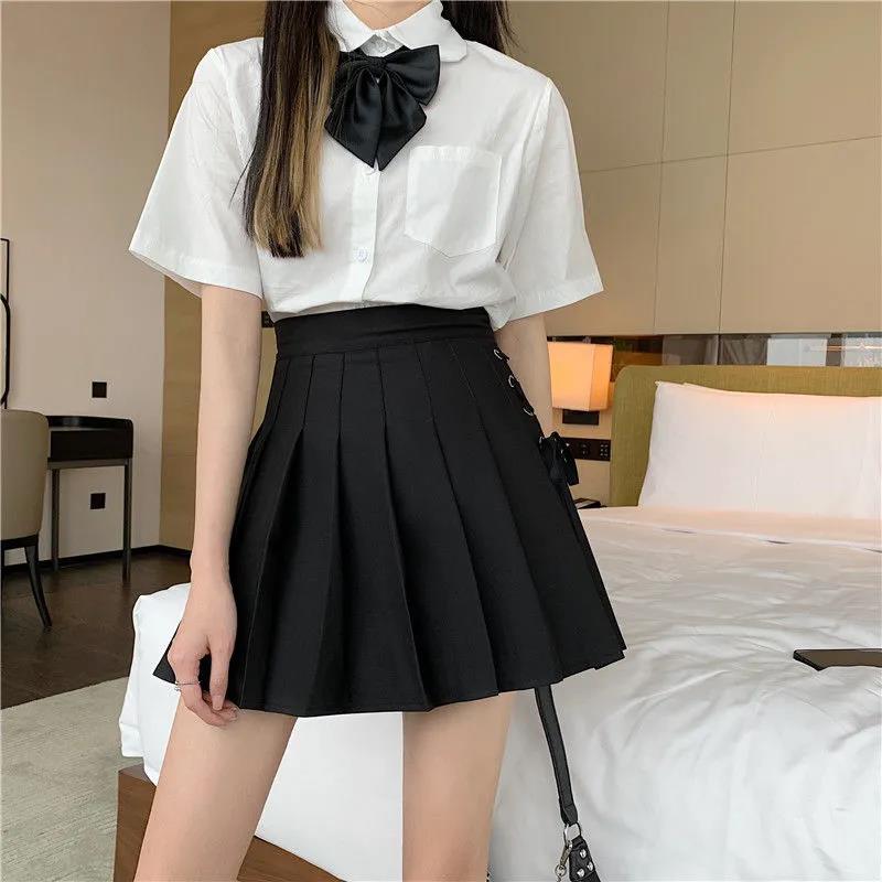 Pleated Skirt Women's Spring Summer All-match Strappy Short Skirt Korean Version of The College Style Skirt with Lining High Waist A-line Skirt