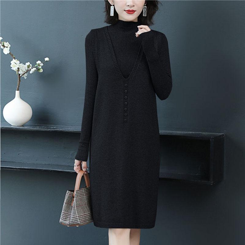 Autumn and Winter Long Sweater Vest Skirt Loose Sleeveless Knitted Dress Fashion Solid Color Female Vest Skirt