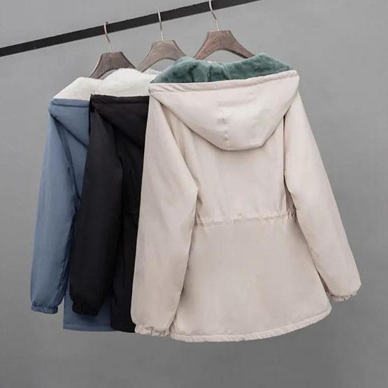 Women's Winter Casual Warm Cotton Jackets Large Size Solid Color Loose Thickened Hooded Cotton Coats