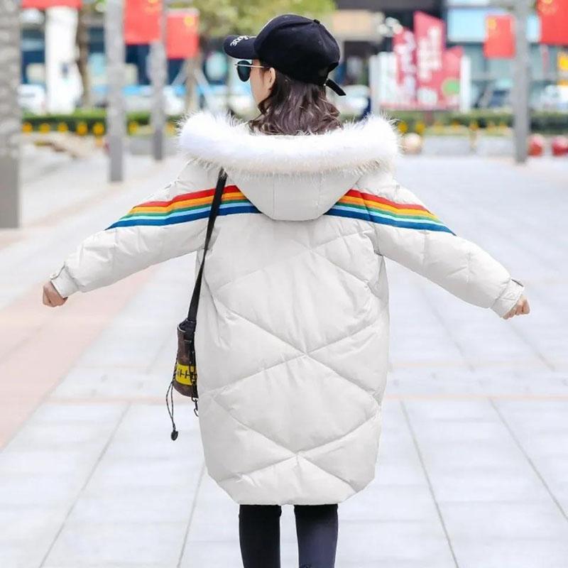 Girls' Winter Padded Down Padded Jacket Korean Girl Mid-length Coat Warm and Windproof Top