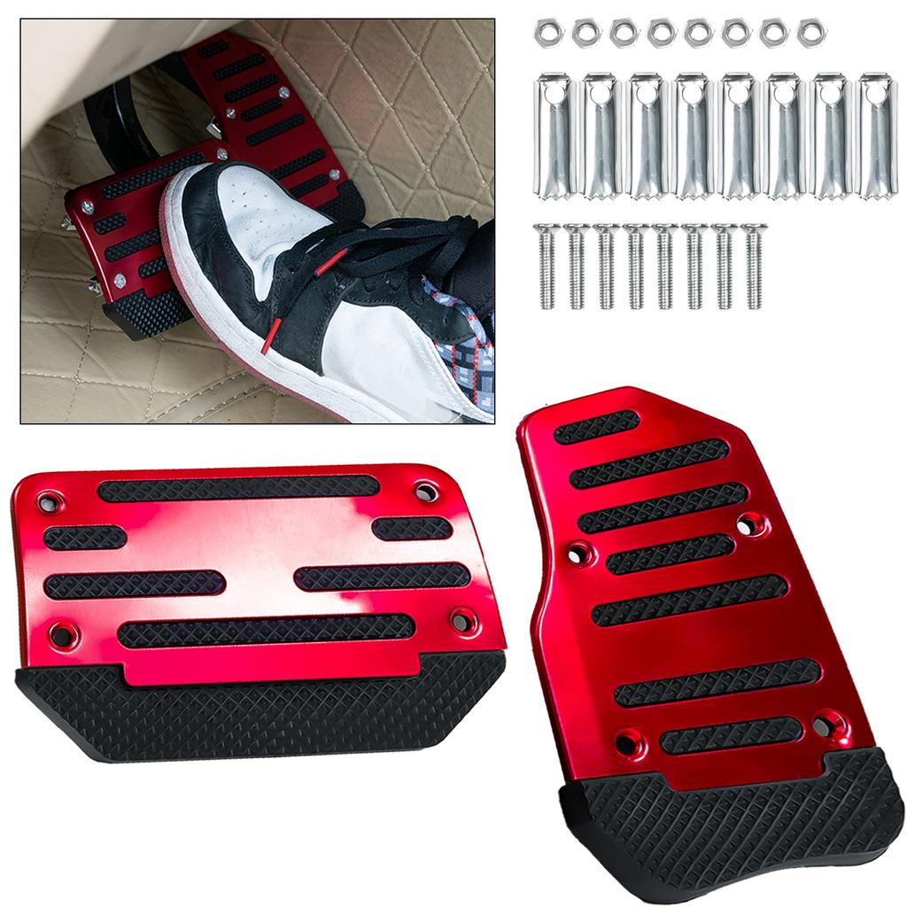 2Pcs Universal Car Pedals Cover Aluminum Automatic Brake Gas Accelerator Non-Slip Foot Pedal Pad Kit Red Blue Silver Accessories