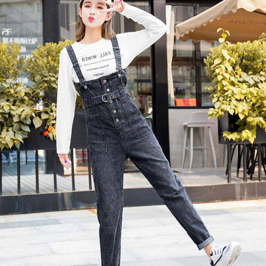 WTEMPO Women's Denim Overalls Loose and Thin Slim Fit Student Cute Summer Bud Pants Fashion High-rise Jeans