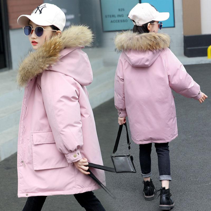 Fur Collar Women's Cotton-padded Jacket Thick Warmth Children's Padded Jacket Winter Girl Mid-length Down Padded Jacket