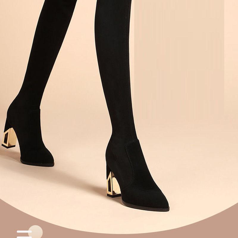 Black Boots Over-the-knee Boots Women's Thin High-heeled Stretch Boots Autumn and Winter Thick-heeled High Boots