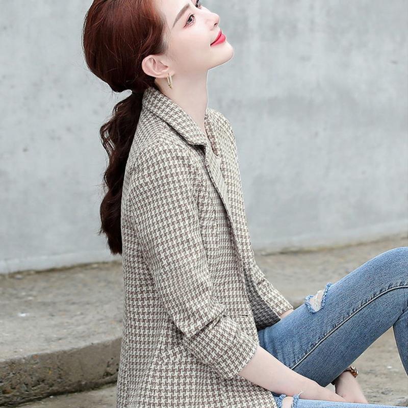 Ladies Long Sleeve Plaid Jacket Button Breasted Suit Jacket 2021 Autumn Temperament Casual Fashion Small Suit