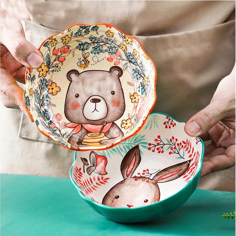 Japanese Tableware Ceramic Fruit Salad Bowl Cute Children Dessert Bowl Eating Bowl Home Creative Girl Heart Tableware