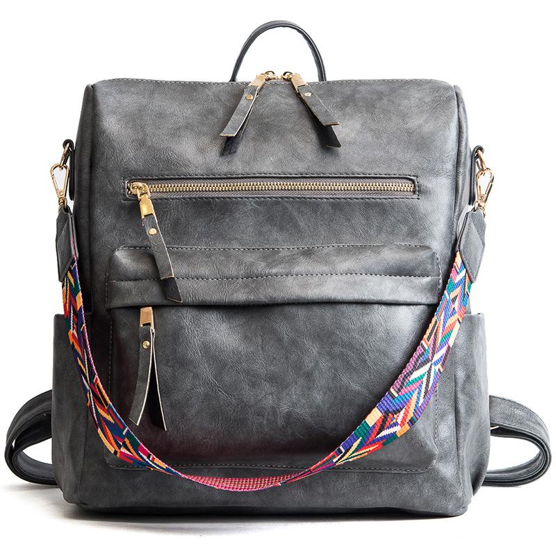 Women Fashion PU Leather Backpack Multi-Function Shoulder Bag Casual Retro Travel Backpack