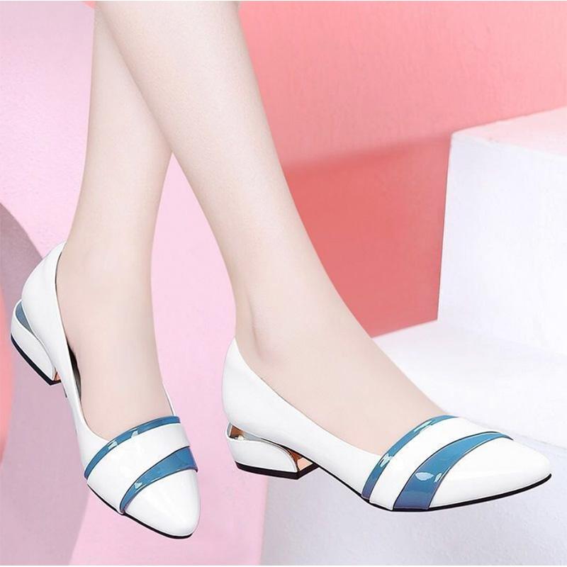 Single Shoes Women's Four Seasons Shallow Soft Leather Mother Shoes Thick Heel Soft Bottom Middle Heel Non-slip Work Shoes Work Shoes