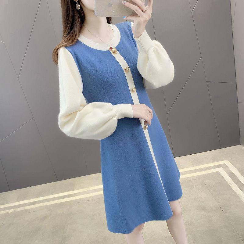 Autumn Lantern sleeve Casual Coat Mid-length Loose Thick Sweater Round Neck Long-sleeved Top