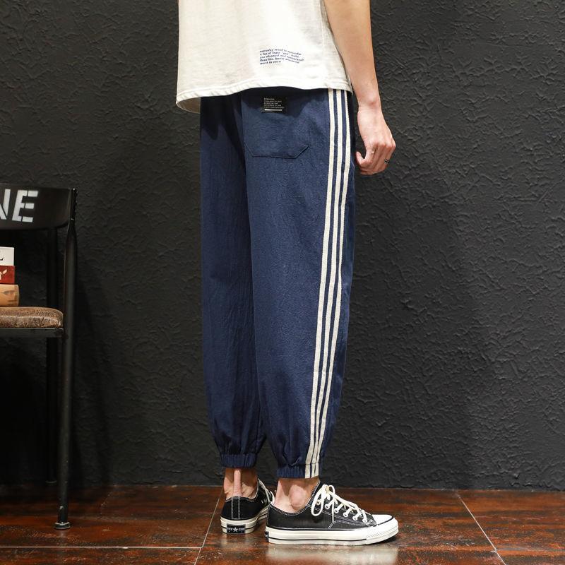 Summer Casual Pants Men's Plus Size Nine-point Pants Striped Loose-fitting Pants Sports Linen Pants