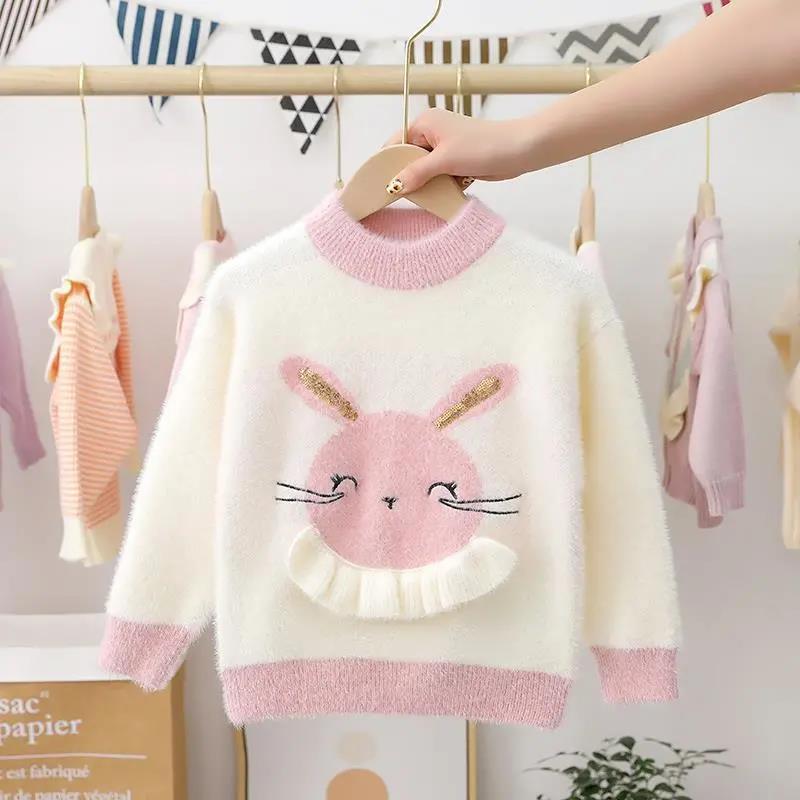 Children's Sweater, Mink Velvet, Foreign Style Baby Round Neck Pullover Bottoming Shirt, Girl's Baby Plus Velvet Sweater, Autumn and Winter Clothing