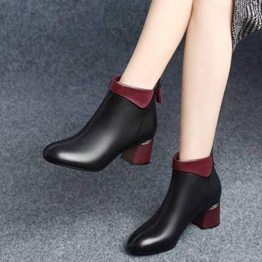 Chelsea Soft Leather Fashion Boots Winter Pointed Toe Briefmartin Botas Women Thick High Heels Sexy