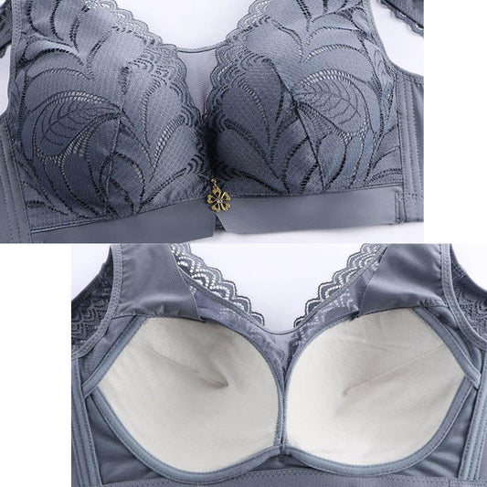 Female Thin Large Size Bra Lace Vest Underwear Deep V Sexy Full Cup Side Retraction Anti-Expansion Sagging Adjustable Beautiful Back Bra