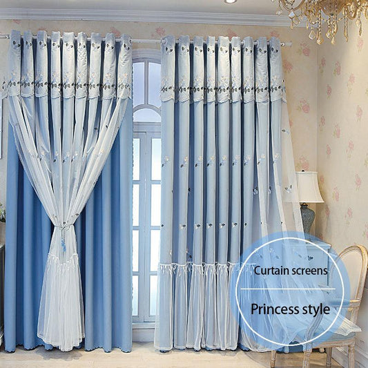 Nordic Simple Blackout Curtains Home Bedroom Living Room Cloth Yarn Integrated Finished Curtain (150×270cm)