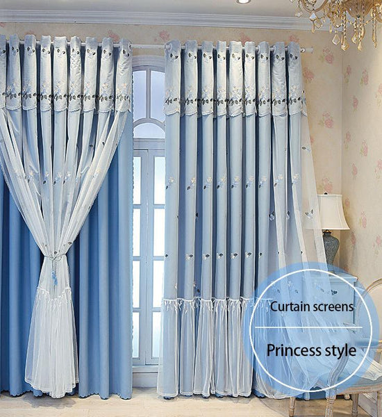 Nordic Simple Blackout Curtains Home Bedroom Living Room Cloth Yarn Integrated Finished Curtain (150×270cm)