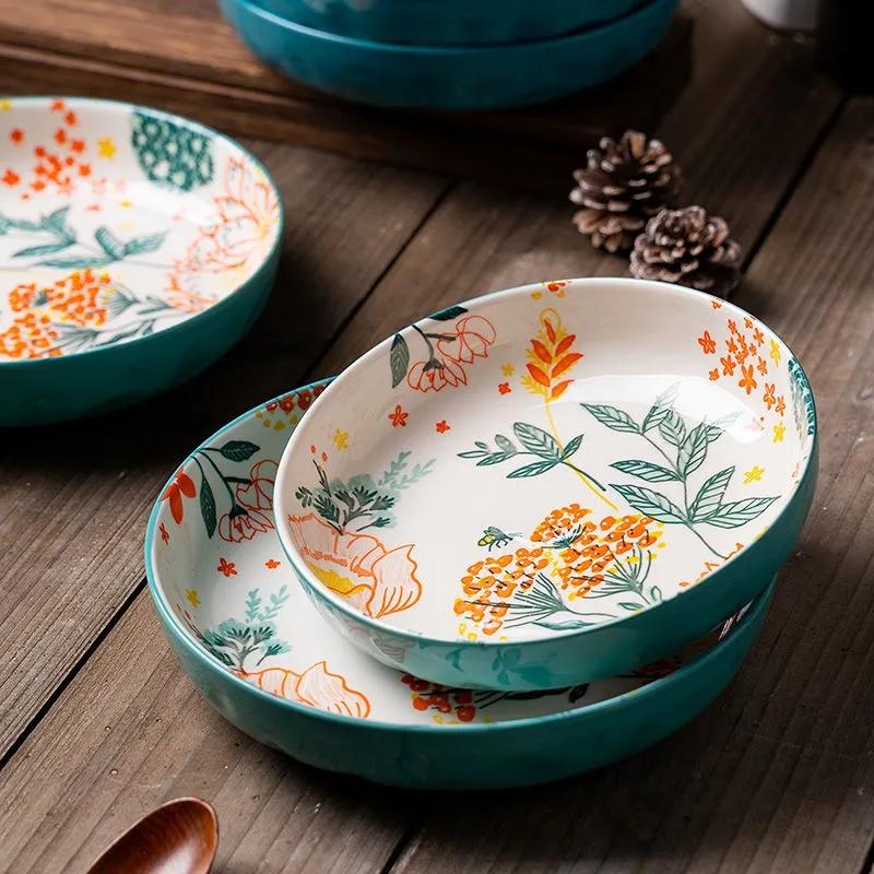 Ceramic Underglaze Painted Creative Household Plate Rice Plate Dinner Plate Disc Household Ceramic Disc