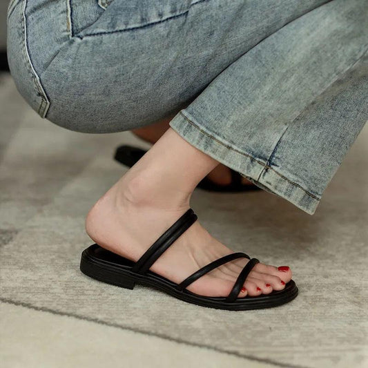 Women's Summer Sandals Korean Simple All Match Flat Roman Sandals Dual-use Slippers Non-slip Comfort Solid Color Sandal