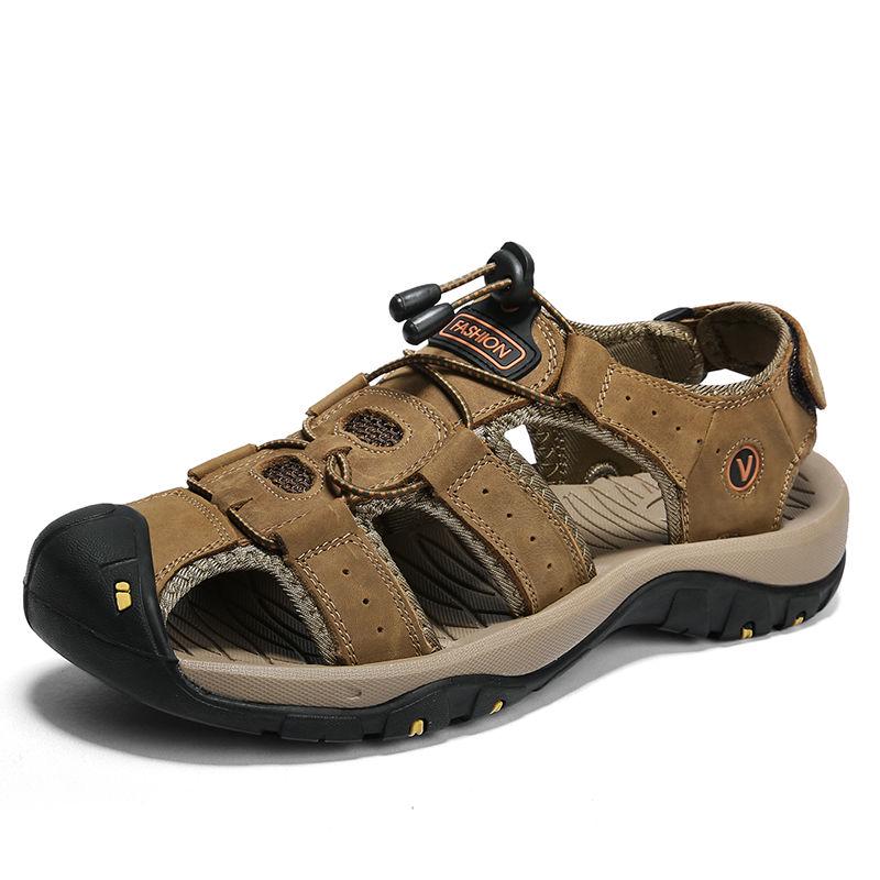 Classic Men's Sandals Summer Soft Sandals Comfortable Men Shoes Genuine Leather Sandals Big Size Soft Outdoor Men Roman Sandals