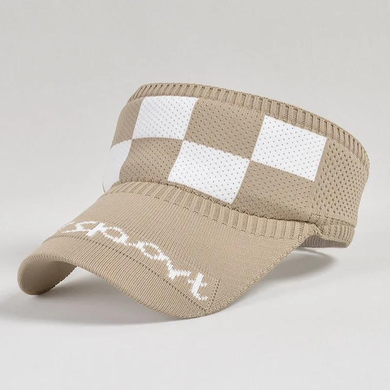 Women's Summer Black White Plaid Checkerboard Hat Anti-UV Hat Breathable Empty Top Outdoor Sports Cycling All-match Face-covering Sun Hat