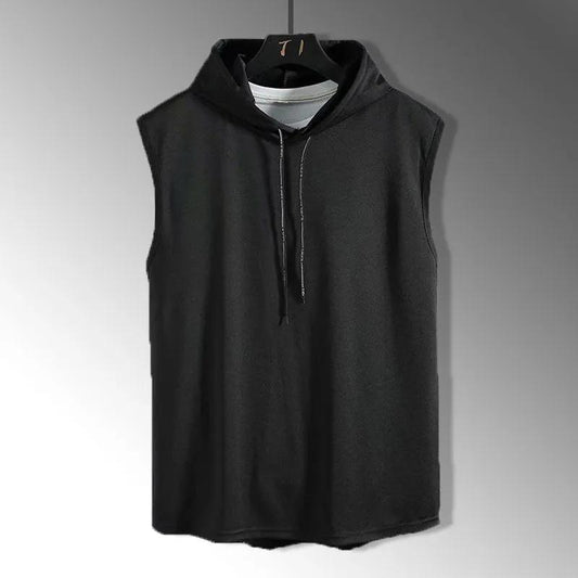 Sleeveless Vest Men's Summer Ice Silk Solid Color Shirt Waistcoat Seamless Hooded Top Youth Thin Fitness Undershirt