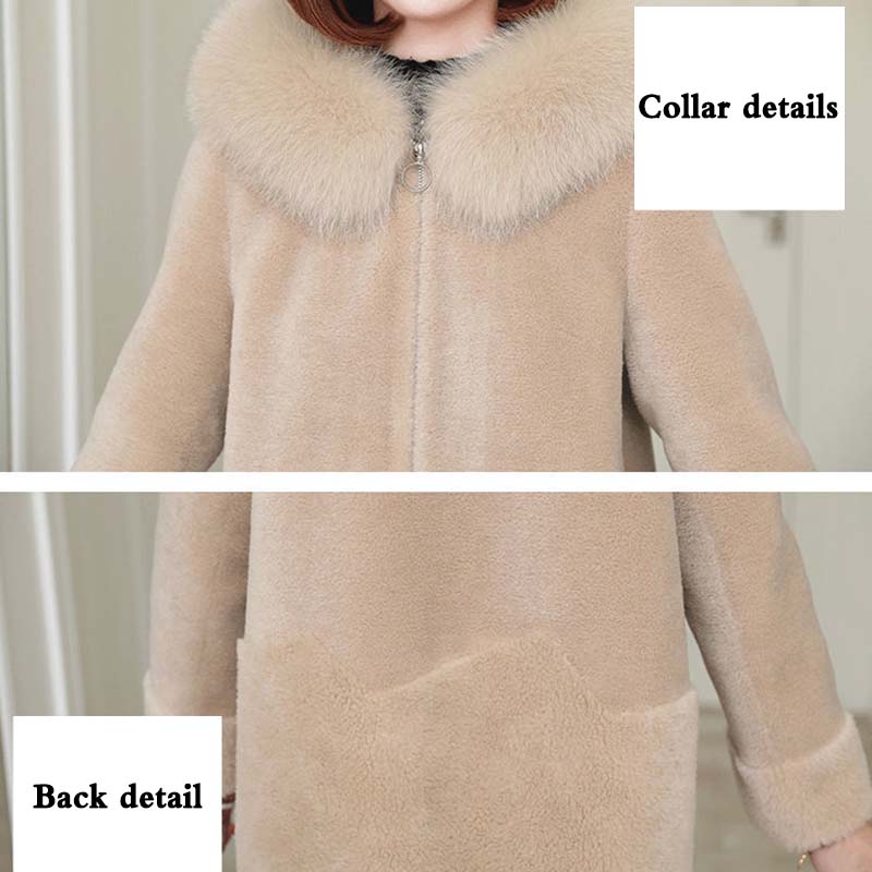 Fur Fox Fur Collar Jacket Female Grain Wool Sheep Shearing Fleece Autumn and Winter Warm Hooded Thick Plus Cotton Loose Top