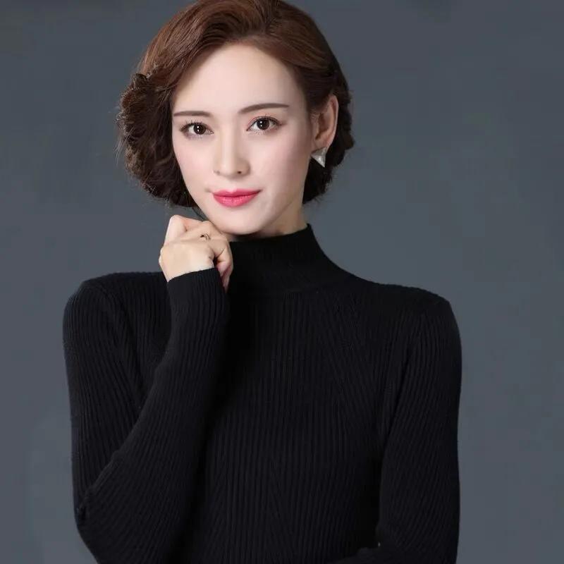 Women Turtleneck Sweater Autumn Winter Slim Plus Size Black Lady Pullover Sweaters Slim Knitted Jumper