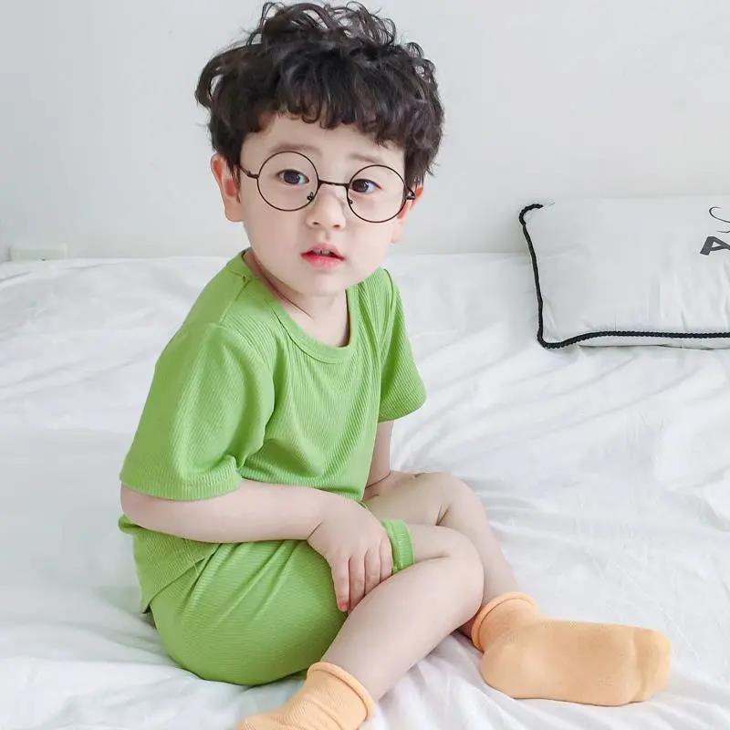 Children's Pajamas Set Ice Silk Short-sleeved Shorts Summer Thin Air-conditioned Clothing Boys and Girls Cold Home Service