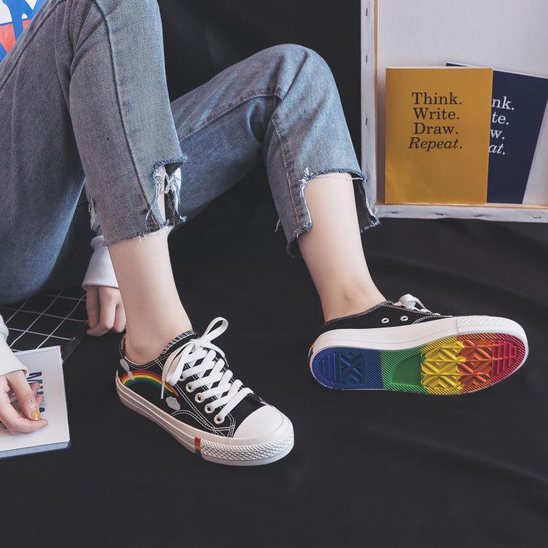 Women's Fashion 2020 Vulcanized Shoes Woman Sneakers New Rainbow Retro Canvas Shoes Flat Fashion Comfortable High Shoes Women