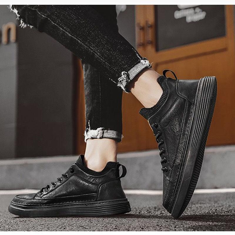 Men's spring leather shoes all-match work non-slip wear-resistant breathable British  shoes sports casual sneakers safty shoes