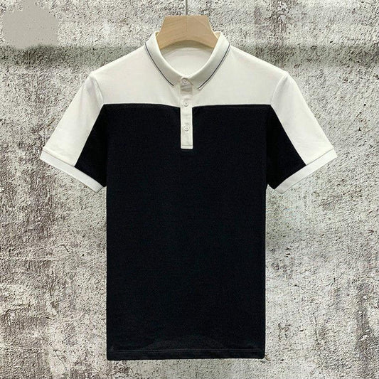 Summer Men's Short-sleeved    Shirt Men's Trendy Brand Fashion Color Matching Casual Lapel T-shirt Slim Top Shirt