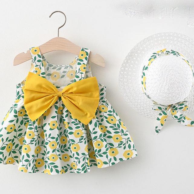 Children Dress Spring Summer Sling Kids Clothing Baby Girls Clothing Printing Sleeveless A-line Pleated Floral Dress Girl