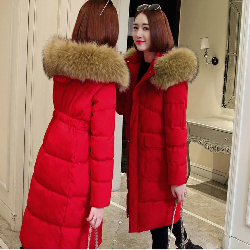 Women's Mid-length Padded Coat Korean Style Slim Down Padded Jacket Winter Fur Collar Thick Padded Jacket