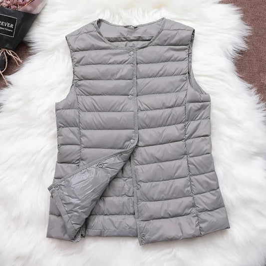 Autumn and Winter Women's Lightweight Down Jacket Liner Round Neck Inner Wear Vest Collarless Lightweight Vest